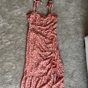 Floral Rust Midi Dress with Tie Straps